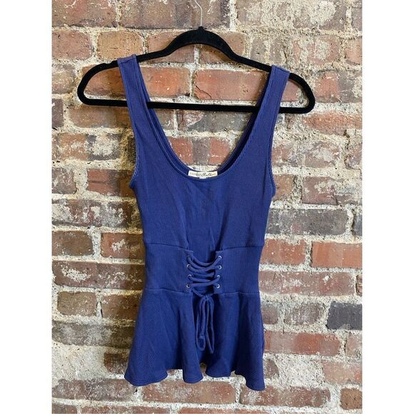 EXPRESS One Eleven Blue Corset Peplum Tank Top Women’s Size Small - Picture 1 of 6
